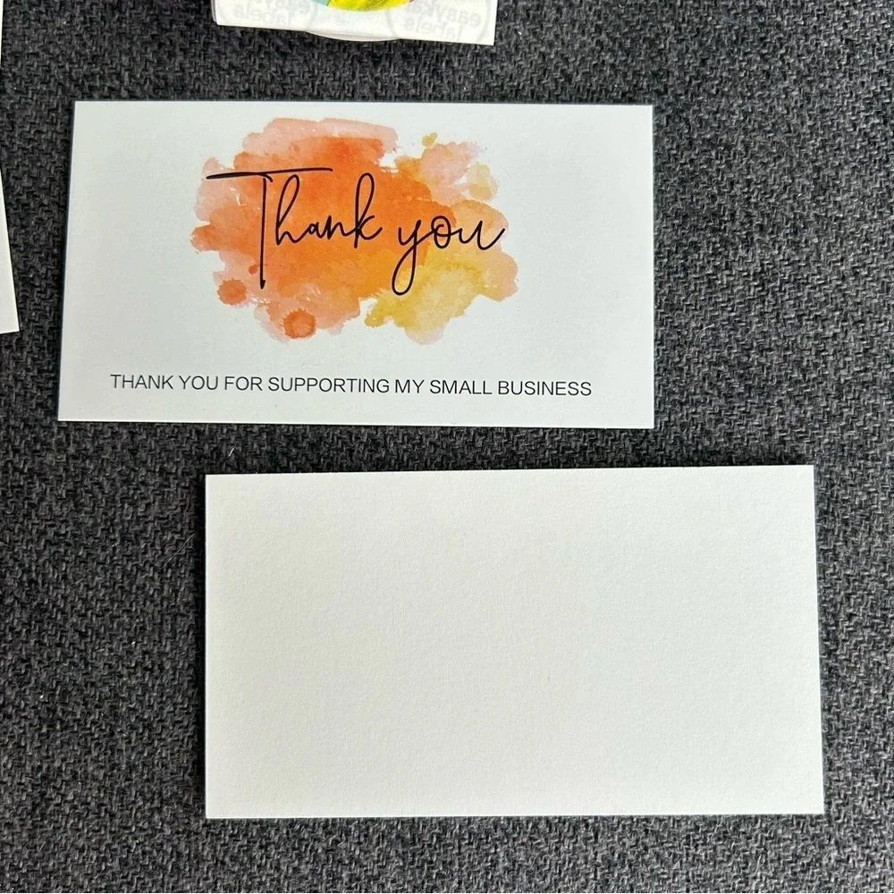 25 THANK YOU Business Cards + 25 Stickers, Starter Set, Watercolor, ORANGE